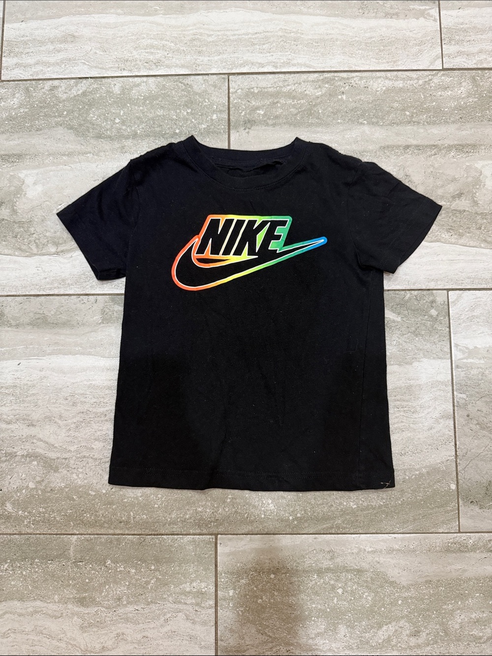 Nike Black Short-Sleeve Tee with Rainbow Gradient Swoosh